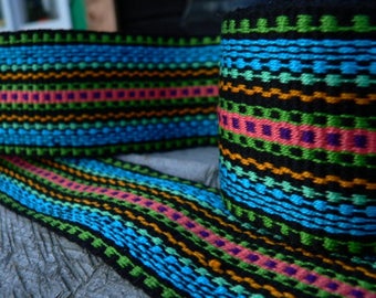 No.43 Black - Handmade Woven Trim, Woven Ribbon, Strap, Inkle Trim, Inkle Weaving, Inkle loom, Belt, Ribbon for sewing