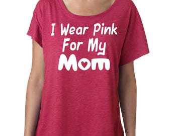 I wear pink for my mom shirt- Breast Cancer Awareness Shirt - Hot pink , White- GLITTER - sizes small to xxxl - YOU CHOOSE
