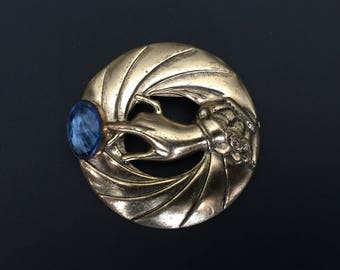 Victorian Brooch, hand expression, brooch, blue stone brooch, gold pin, round brooch, gold brooch, hand motif brooch, hand gesture pin