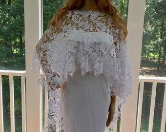Wedding Wrap Shawl, Wedding Bridal Shawl, White Wedding Shawl, White Wedding Jacket, Crochet Lace Shawl, Bridal Wrap Shawl