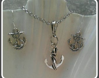 Nautical Jewelry Set Anchor Earrings And Anchor Necklace
