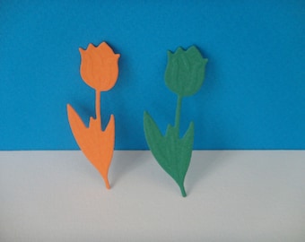 Set of 2 orange and green tulips for creation