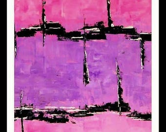 Modern abstract art painting home decor pink lilac black painting 24x18/ Art modern abstrait peinture rose lilas noir.