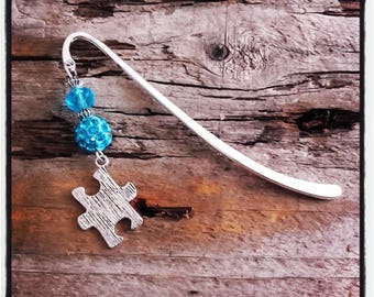 turquoise puzzle silver charm bookmark