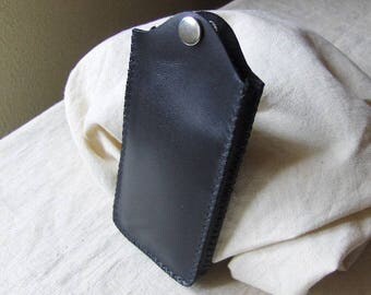 Hand stitched black leather phone case