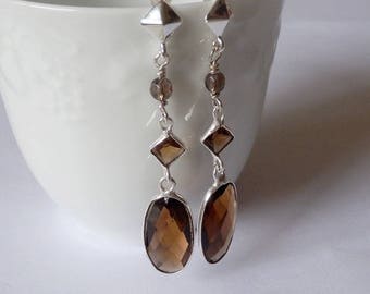 Lutfu earrings smoky quartz faceted and Silver 925/1000