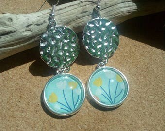 Tulip charm and flower cabochon earrings