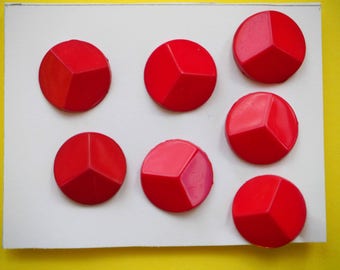 7 small red buttons 15mm synthetic, shirt or vest or scrapbooking