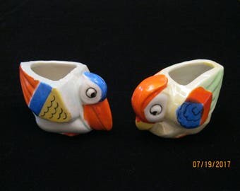 Vintage Figural Parrot and Pellican Cachepots, Made in Japan