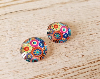 Set of 2 illustrated round cabochon 20 mm