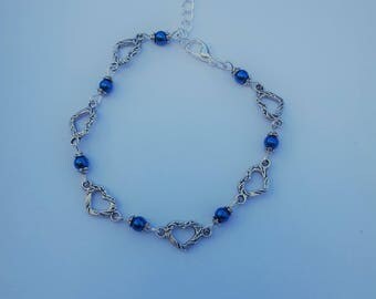 Delicate hearts and genuine blue Hematite bracelet