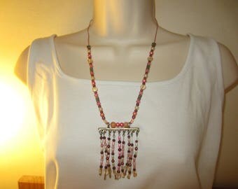 Pink Bohemian Style pendant necklace