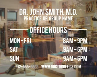 CUSTOM Business Hours Store window vinyl decal