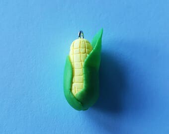 Polymer clay corn on the cob necklace pendant