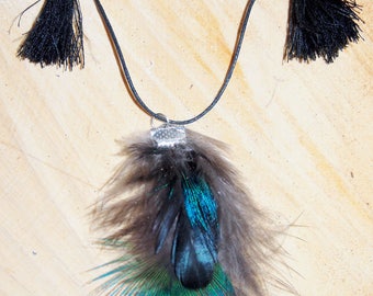 Necklace feathers of Peacock and tassels
