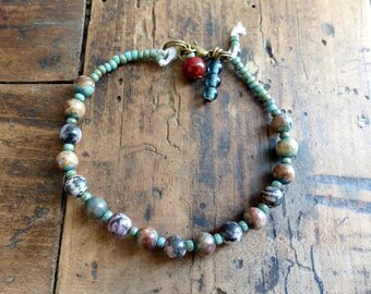 Rustic Bohemian boho bracelet multicolor Jasper beads