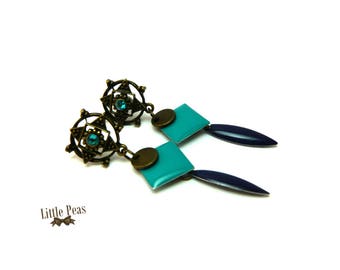 Vintage sequin blue green Bohemian earrings