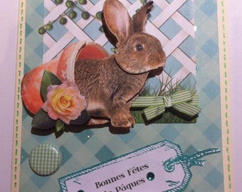 Card 3D Easter Bunny in her flower pot