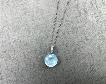 Cocoon 18ct Gold Plated on Sterling Silver Doublet Natural Sky Blue Topaz & Mother of Pearl Charm Necklace