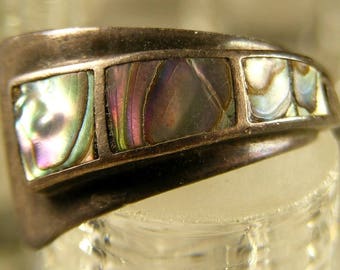 Unique Vintage Modern Sterling and Abalone Ring 925signed wt: 3.3g size 5-3/4 ET4412