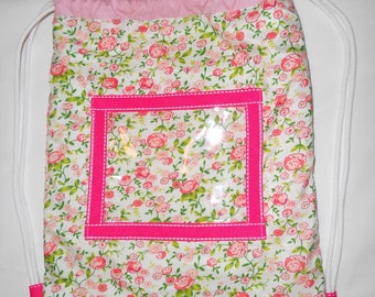 Backpack child.. .made in satin fabric flowers
