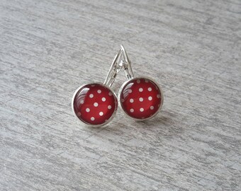 Earrings sleepers red white polka dots ❤ handmade ❤