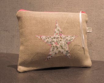 star pattern linen pouch