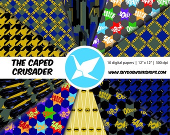 Caped Crusader Digital Paper Pack | 12" x 12" Digital Paper | Batman paper pattern | Direct download | Printable paper
