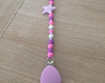 Pacifier clip Pearl silicone and name