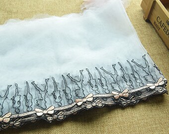 Lace embroidered tulle bow tie Orange Largeur19cm L19001OR