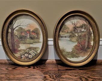 Oval framed art | Etsy