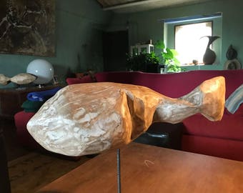 Leurre de pêche sur glace vintage en bois sculpté à la main art