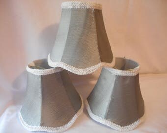 Mini Fabric Chandelier Lamp Shades Iridescent Silver Gray Clip On Lined 5" High