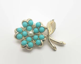 Vintage Sarah Coventry Flower Blue Bead Faux Pearl Pin