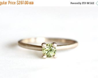 ON SALE 14k gold peridot ring, 4mm, stacking ring, handmade, eco friendly gold, alternative engagement ring, recycled wedding ring