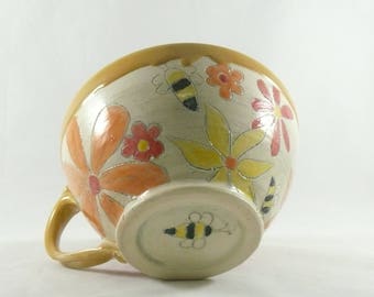 Ceramic Soup Bowl with handle, Large Cappuccino Mug, oversized mug, Handmade Pottery Bowl with Handle, Latte Cup, Big Cereal bowl 877