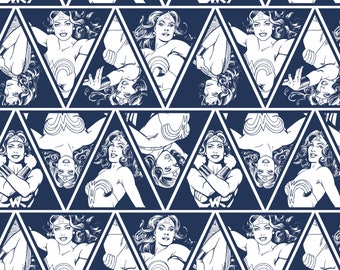 Wonder Woman 3" Tall Triangles in Navy Licensed DC Camelot Fabric By The Yard
