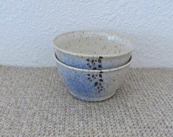 Bowls Set of 2 - Handmade Stoneware Ceramic Pottery - White and Cobalt Blue - Vine - 2 cups