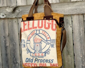 Kellogs Linseed Oil Seeds - Book Tote W- OOAK Canvas & Leather Tote .. Selina Vaughan
