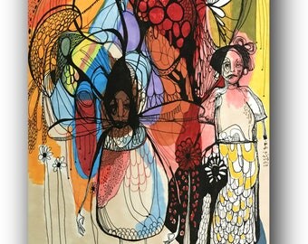Original Ink & Pen painting , Modern Wall Art by Christina Romeo