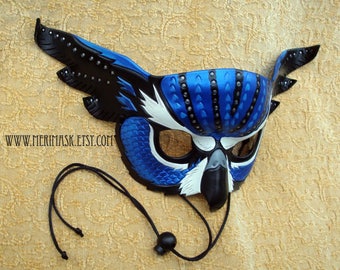 READY TO SHIP Blue Fantasy Owl ... leather mask masquerade costume mardi gras halloween burning man four owls