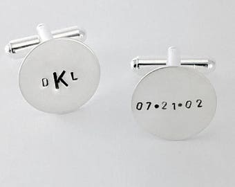 SUMMER SALE Personalized Cufflinks Sterling Silver Hand Stamped, Monogram Cuff Links, Wedding Cufflinks, Custom Cuff Links, Groomsmen Cuffli