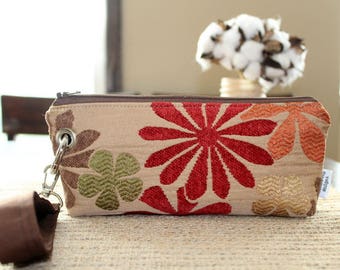 Zipper Pouch Clutch Wallet - Long Wallet - Cell Phone Wallet - Errand Runner Fabric Wallet Wristlet - Formal - Fall Wedding - Evening Bag