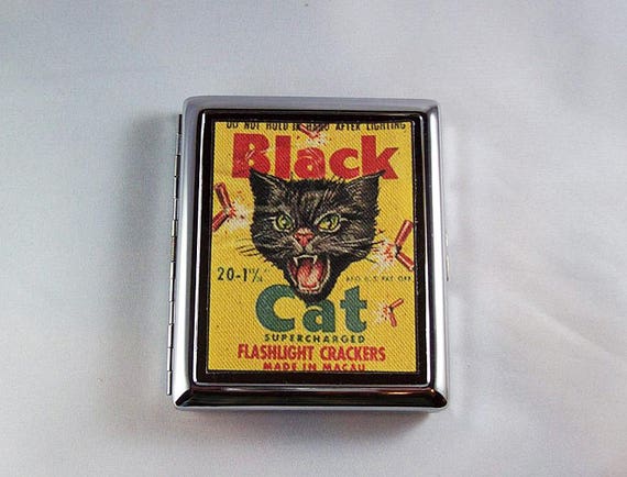 retro black cat metal wallet vintage advertising cigarette ID