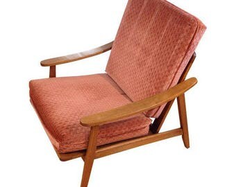 Vintage Mid-Century Oak & Burnt Orange Arm Chair