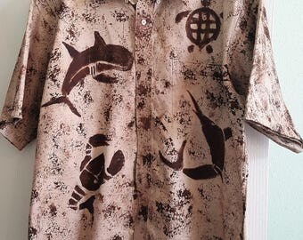 Hand Paiinted Men's button down shirt