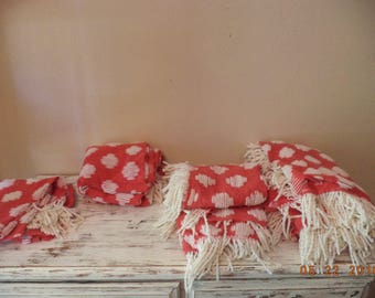 Vintage red cotton with white chenille fabric cutter fabric pieces, 3 large pieces red chenille fabric, vintage chenille bedspread