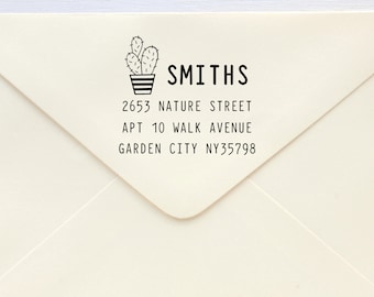 Custom Rubber Stamp - Custom Address Stamp - Return Address Stamp - Personalised Address Stamp - Gift - Potted Cactus 2