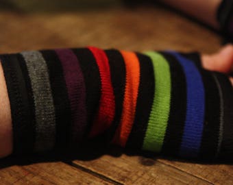 Short cuff/mitten multicolor stripe wool