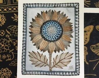 Sunflower No. 4, original watercolor painting, miniature
